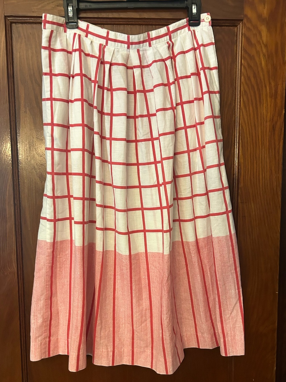 Vintage 80's Act III Window Pane Pleated Midi Skirt White Red Size 16 Medium